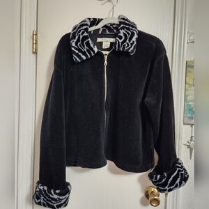 Chic Black Teddy Jacket with Zebra Accents